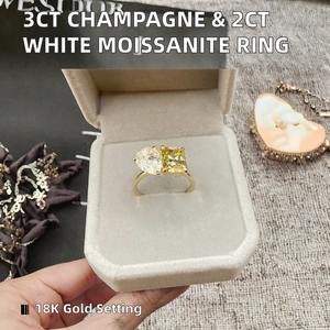 Anillo de Compromiso Fengzuan de Oro Amarillo de 18K con Moissanita Radiante de 3CT Color Champán y Moissanita en Forma de Pera de 2CT Color Blanco D VVS1, Certificado GRA - Product Image 2