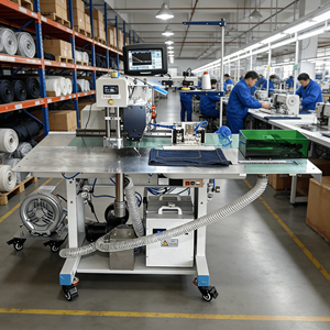 Máquina Industrial Automática para Colocar Bolsillos con Succión, Remalladora y Cosedora para Bolsillos de Jeans, Solapa de Doble Remallado - Product Image 1
