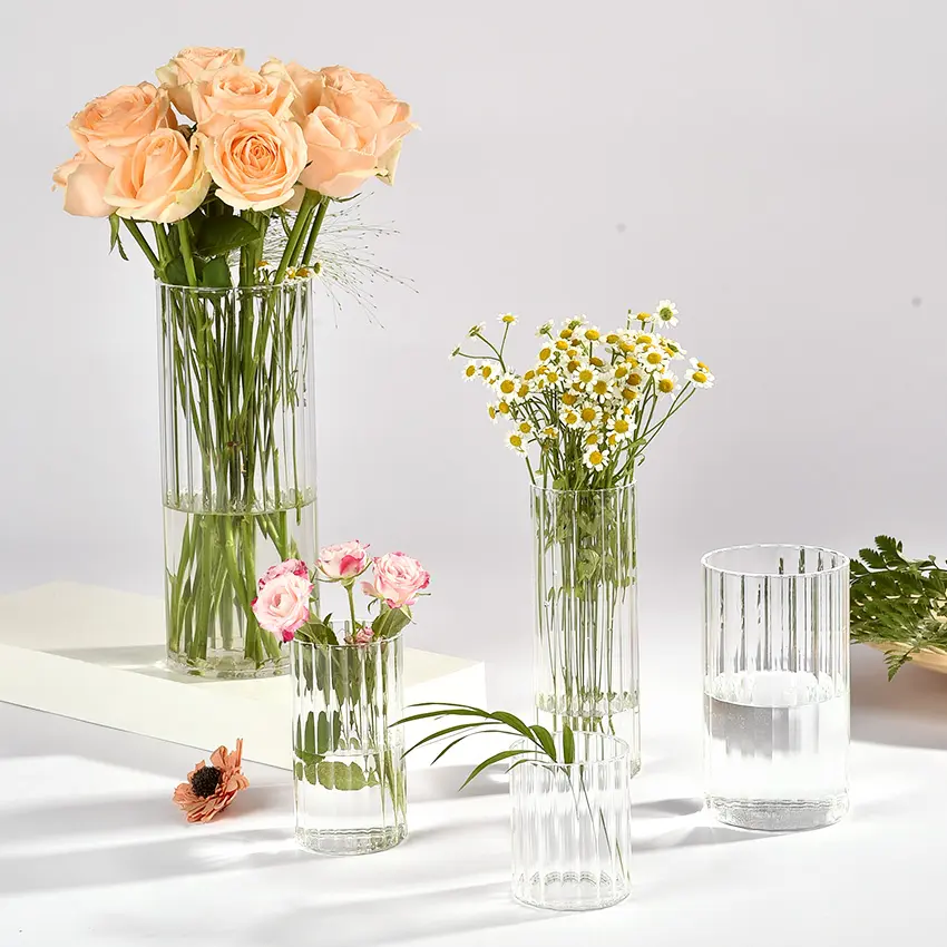 גודל מותאם אישית גבוה שקוף אגרטלי זכוכית אמנות קלאסית בתפזורת לעיצוב מרכז שולחן אירוע חתונה