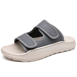 Men's Summer <b>Slides</b> Open Toe Pu Upper EVA Outsole Anti <b>Slip</b> Casual Beach Sandals Hook Loop Closure Solid Color - Product Image 5