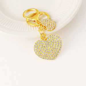Porte-clés mousqueton en alliage de zinc doré avec double pendentif cœur 3D en strass, style dessin animé tendance, pour sac/clés - Product Image 6