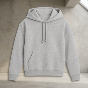 Sudadera con Capucha Gris para Hombre, Corte Regular, Color Sólido, Informal, con Bolsillo, Tejido de Rizo Francés, Manga Larga, para Otoño - Product Image 3