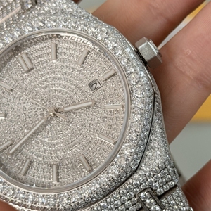 Montre automatique de luxe pour homme, entièrement sertie de moissanite VVS, en acier inoxydable, verre saphir, montre mécanique entièrement sertie de diamants, vente en gros - Product Image 2