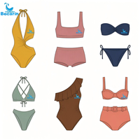 Ensemble de bikini 3 pièces style Spicy Girl décontracté à rayures, bleu clair, avec haut triangle dos nu et cache-maillot en maille, maillot de bain de vacances