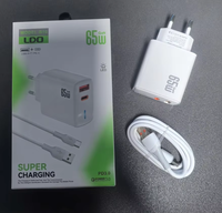 Chargeur rapide pour téléphone portable 65W avec prise EU, type C PD USB, câble USB-C, adaptateur secteur USB-C à charge rapide 65W