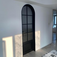 Puerta de Vidrio Arqueada Francesa, Marco Delgado Personalizado, Puerta Interior Antirrobo con Vidrio Artístico Acordonado