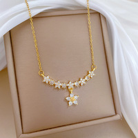Collier chaîne à maillons claviculaires unisexe en acier inoxydable, micro-incrusté de pierres en résine florale, style sportif et polyvalent, électroplaqué, pour mariage