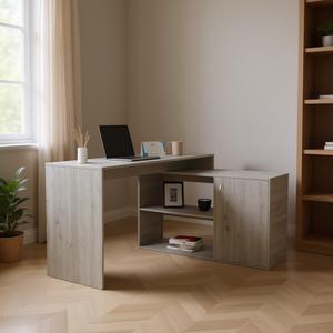 Scrivania a L Ridley grigio chiaro con 2 ripiani e spazio contenitore, per ufficio domestico - Product Image 2