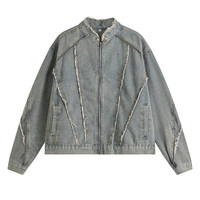 Blouson en jean personnalisé pour homme, coupe slim, délavé clair, brodé, style streetwear, design ample et vieilli, type baseball