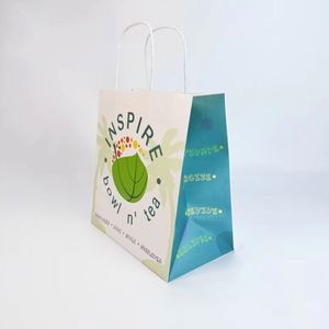Wholesale Custom Logo Printed Recycled Kraft Paper <b>Bag</b> Brown Take Away Food Packaging with Twisted/Flat Handles for Pizza & Milk - Product Image 1