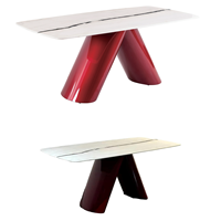 Table à manger longue en marbre avec base en acier inoxydable durable, style minimaliste moderne italien, pour hôtel et restaurant