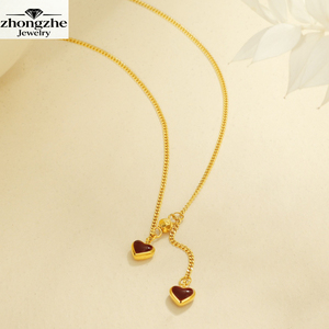 Collar Zhongzhe con Colgante de Doble Corazón Rojo, Acero Inoxidable 316L, Oro 18K, a la Moda, Resistente al Agua, Antideslustre, Joyería de Regalo - Product Image 1