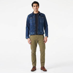 Finer Threads New Arrived Men Classic Blue Denim Jacket 100% Cotton Windproof Hooded Stand Collar Front Logo Autumn Vintage - Product Image 1