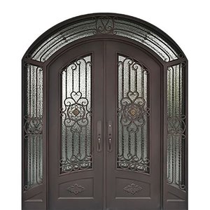 Puerta Moderna de Hierro Forjado, Diseño Minimalista con Patrones Geométricos, Vidrio de Seguridad de Vista Completa, Líneas Limpias - Product Image 2