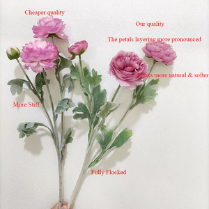 Fleur artificielle en soie de haute qualité, Ranunculus à 3 têtes, fleur décorative pour la maison, mariage, fête, rose poudré - Product Image 4