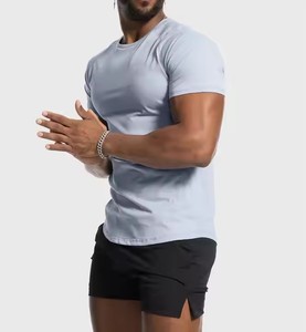 Camiseta deportiva con dobladillo curvo de LICRA de nailon de calidad superior para hombre, ropa de calle, culturismo, Fitness, camiseta ajustada musculosa - Product Image 2