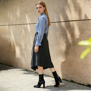 <span class=keywords><strong>Falda</strong></span> Midi de Pana <span class=keywords><strong>con</strong></span> Cintura Alta y Corte en A para Mujer, Color Verde Oliva Sólido, Informal, <span class=keywords><strong>con</strong></span> Bolsillos - Product Image 2
