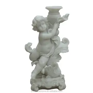Suppliers Garden Outdoor Decorations White Marble Stone Carving Mini Baby Cherub Cute Boy Angel Statues With Ball