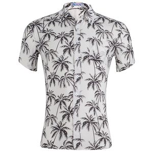 Logotipo personalizado de algodón de los hombres slim fit de manga corta azul Hawaiano camisa de playa - Product Image 3