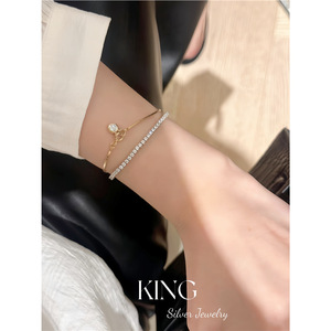 Pulsera de Hueso de Serpiente King Silver Jewelry, Chapada en Oro Rosa, 15cm 16.5cm 18.5cm, con Engaste de Diamantes Redondos, Pulsera para Mujer - Product Image 4