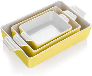 Желтый прямоугольный набор посуды для приготовления пищи кухня и столовые приборы набор керамических блюд для выпечки