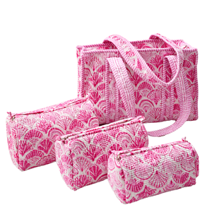 Set de Bolsas de Aseo Acolchadas con Estampado de Conchas Rosas y Cierre de Cremallera, Bolso Tote de Moda para Mujer y Accesorios - Product Image 1