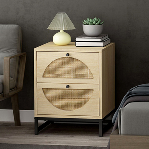 Modern Luxury Small Rattan <strong>Bedside</strong> Tables Wooden Nightstand <strong>Organiser</strong> with Drawer for Bedroom or Hotel for Living Room Use - Product Image 1