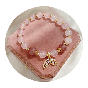 Reale Giada quarzo rosa Dei Monili di fascini braccialetto fortunato Rubino 24k <span class=keywords><strong>oro</strong></span> regolabile rosa naturale quarzo rosa braccialetto di perline giada braccialetti - Product Image 1