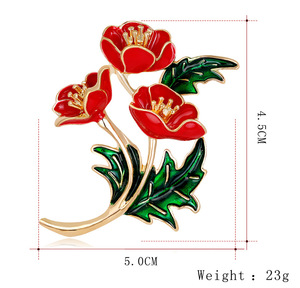 Broche de cor vermelha coreana para papoulas, broche de alho e alho de cor vermelha para mulheres, com óleo de gotejamento e cravo - Product Image 3