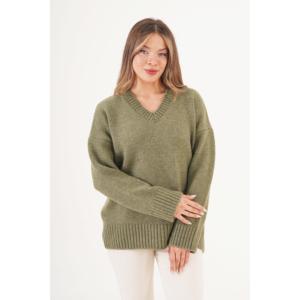 เสื้อสเวตเตอร์ผู้หญิงคอวีสีกากี ผ้าถักหนา ทรงเข้ารูป สไตล์ลำลอง ติดกระดุมแถวเดียว ลายพิมพ์ด้านหน้า แฟชั่นสำหรับฤดูใบไม้ร่วง/ฤดูหนาว ขายส่ง - Product Image 5