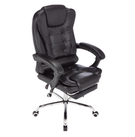 JOHOOFURNITURE Chaise de bureau de direction de style ancien, dossier haut, cuir véritable noir avec dispositif d'inclinaison verrouillable, Burostuhl
