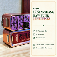 Mini-briques de Pu'er cru artisanal Premium 2025 Bulang Mountain Laobanzhang 8g*20 pièces, thé santé artisanal, boîte métallique portable, cadeau