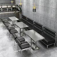 Ensemble de mobilier de café commercial moderne en acier inoxydable, banquette en cuir noir, chaise de salle à manger, table de bar ronde, restaurant, bistrot