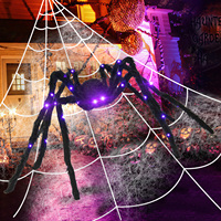 Araña Colgante de Peluche para Halloween, con Luz Brillante y Telaraña, Decoración Espeluznante para Jardín y Exteriores