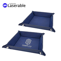 Plateau pliable en cuir PU personnalisé de luxe multicolore 6x6 pouces et 9x9 pouces, avec des attaches en argent pour une utilisation en salle de bain