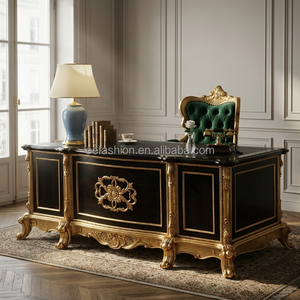 Escritorio Ejecutivo Real Personalizado para Oficina <span class=keywords><strong>de</strong></span> Palacio, Mesa <span class=keywords><strong>de</strong></span> Oficina <span class=keywords><strong>de</strong></span> Madera Maciza con Hoja <span class=keywords><strong>de</strong></span> Oro Tallada a Mano para Proyecto Hotelero FF&E Suite - Product Image 5