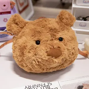 2024 Bolsa de cabeça de urso de pelúcia de desenho animado personalizada, bolsa de ombro de urso crossbody, bolsa de ombro de pelúcia fofa personalizada