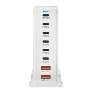 อะแดปเตอร์ชาร์จเร็วสำหรับแล็ปท็อปแบบหลายพอร์ต 286W GaN Desktop Charger PD100W 6C2A พร้อมไฟ LED แสดงสถานะ วัสดุอะลูมิเนียมอัลลอย - Product Image 4