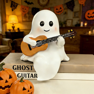 Dropshipping Shopify Halloween Ghost Playing Guitar Night Light Cute Reading Resin Figurine Table Decor - Product Image 5