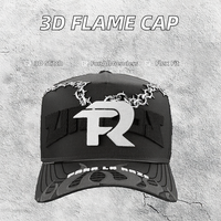 Casquette de baseball unisexe de luxe en coton à 5 panneaux pour homme, broderie 3D en relief, motif logo flamme vieilli vintage, rayée – Nouveauté tendance