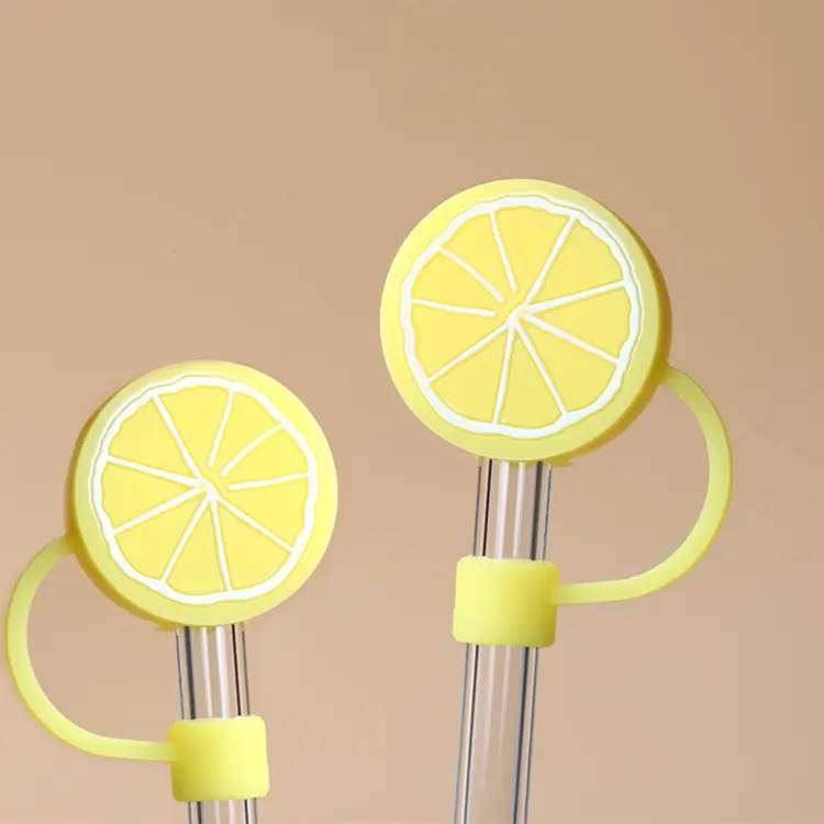 Hot Sell Straw Topper Silicone&PVC Wholesale Lemon Straw Cover Topper Charms With Closed Top For Tumblers