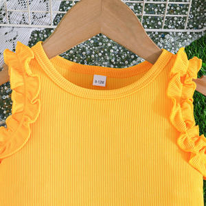 Vestito a due pezzi con fiocco carino per bambine Casual estate a maniche corte alla moda con motivo fiore ape 2 pz bambini - Product Image 3