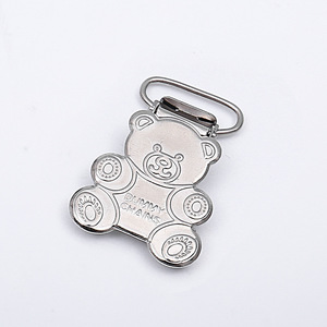 Attache-sucette en alliage de zinc en forme d'ours argenté 25 mm, attache-sucette pour bébé, attache-sucette, accessoire d'alimentation pour nourrissons, attaches pour vêtements - Product Image 1