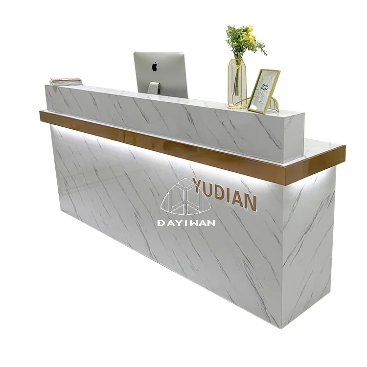 Banco reception moderno di modelli di tavoli reception per ufficio con bordo UV in marmo