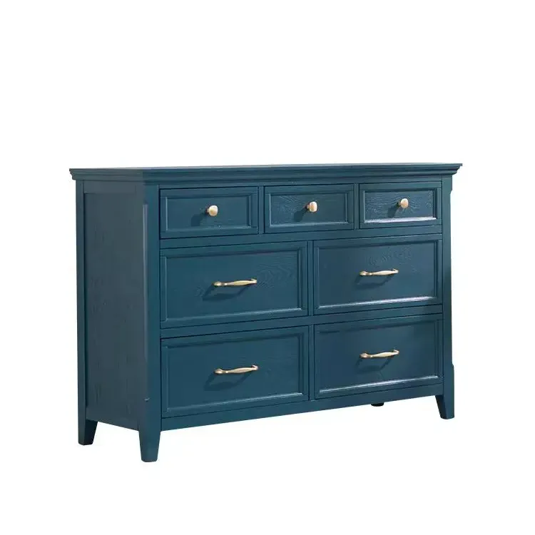 Scandinavian Simple American Furniture Solid Wood Drawer Cabinet Bedroom 6-5 Drawer Cabinet Blue Drawer Cabinet