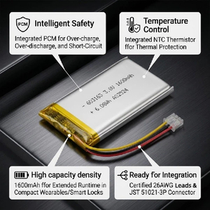 Batterie LiPo rectangulaire 3,8 V 1600 mAh 6,08 Wh sans PCM pour l'électronique (cellule 603163) - Product Image 3