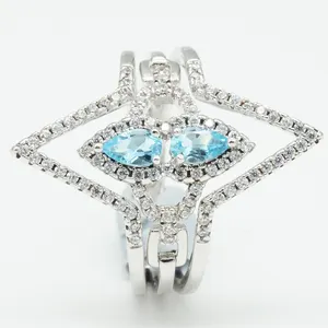 Bague en argent 925 avec zircon brillant et opale, vente en gros de topaze bleue - Product Image 4