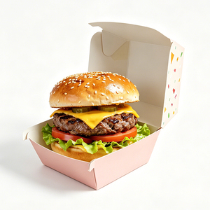 Cajas de Cartón Desechables de Alta Calidad para Envasado de Alimentos, Diseño Personalizado Tipo Concha, Caja Cuadrada para Hamburguesas para Llevar - Product Image 1