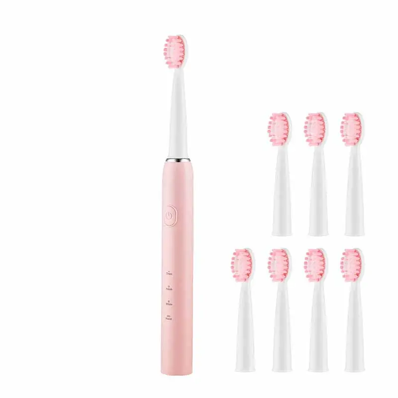 Amazon stock small batch rechargeable waterproof acoustic electric toothbrush with 8 brush heads