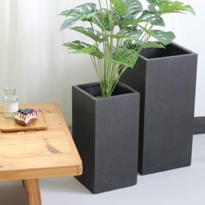 Design moderno di forma quadrata di altezza di <span class=keywords><strong>cemento</strong></span> a mano pennello vaso di fiori con vernice nera per la casa decorazione del giardino - Product Image 5